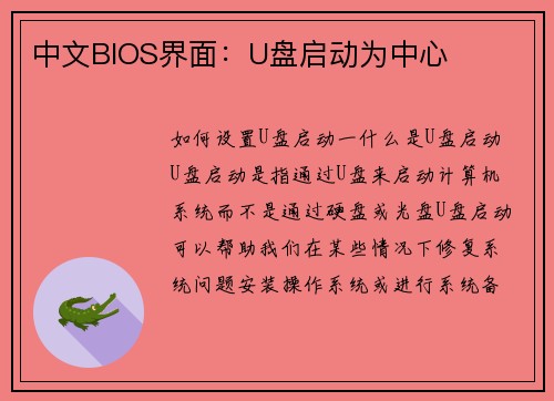 中文BIOS界面：U盘启动为中心